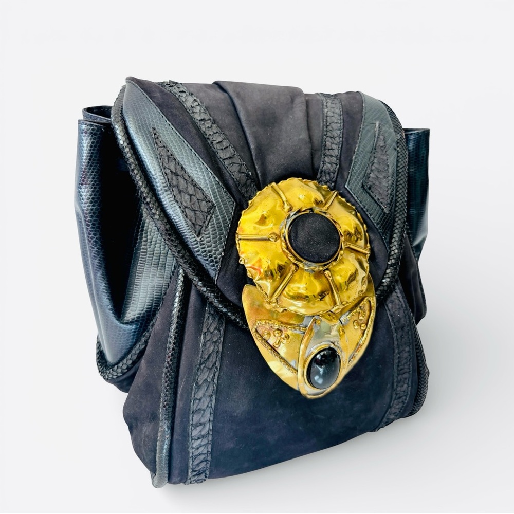 Vintage 80’s OOAK Brutalist Black‎ Snakeskin Leather Crossbody Bag - Picture 4 of 11